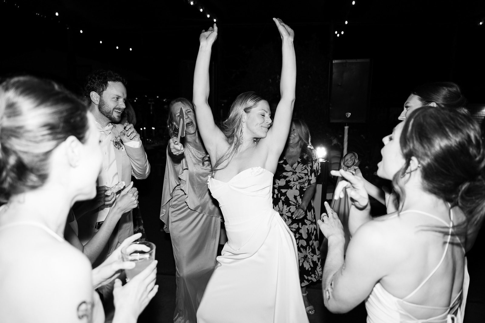 newlyweds dancing on the dance floor during their Tivoli Italian Villa wedding. 